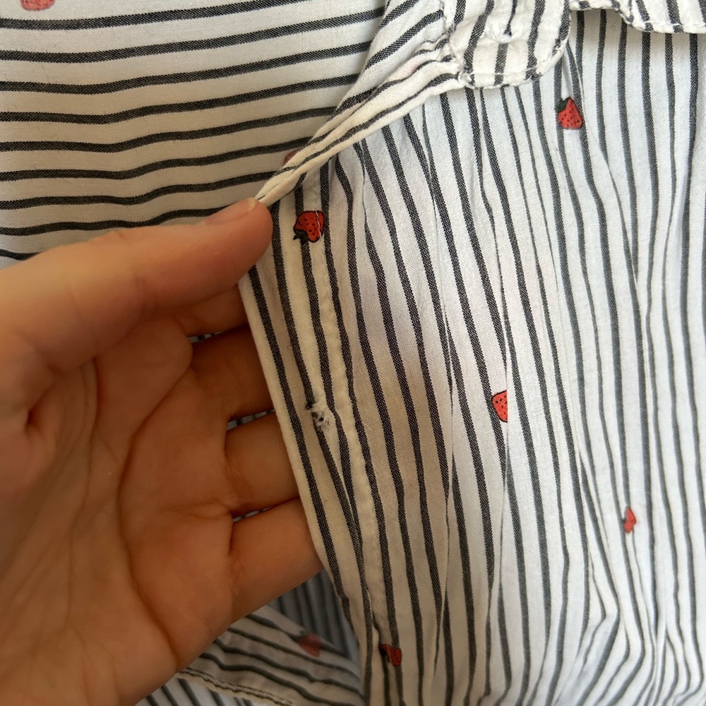 Striped Button-Up Blouse with Strawberry Accents - Picture 4 of 6